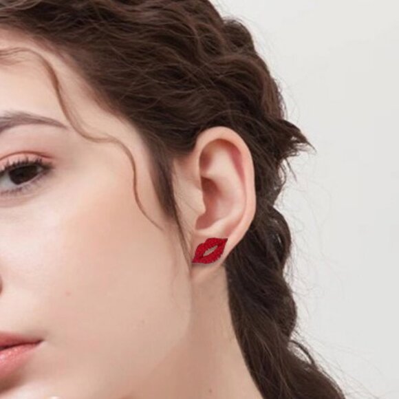 Red Lip Lipstick Earrings - Picture 3 of 4
